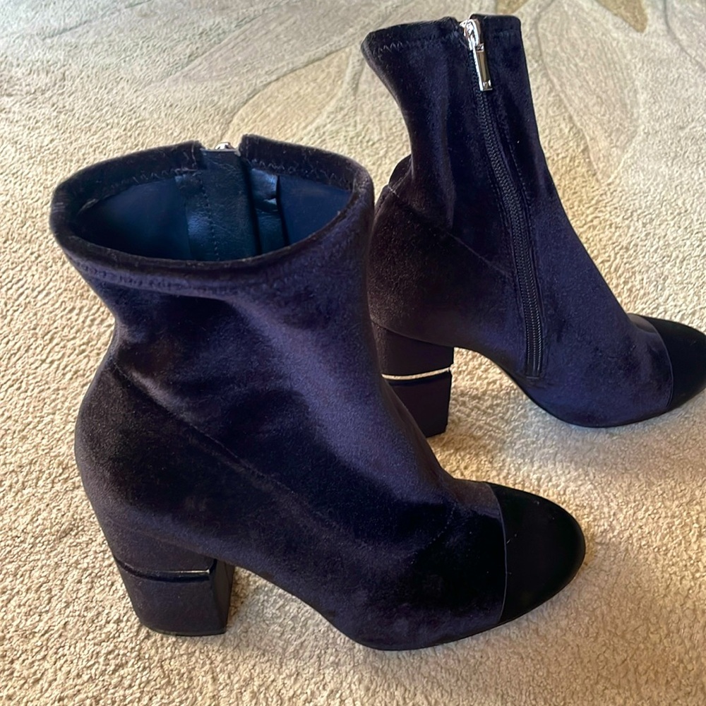 Marc Fisher Prisa black velvet bootie with silver accent!